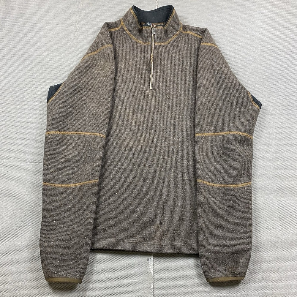 Kuhl Sweater Mens Medium Brown 1/4 Zip Pullover Wool Blend Hiking Thermokore